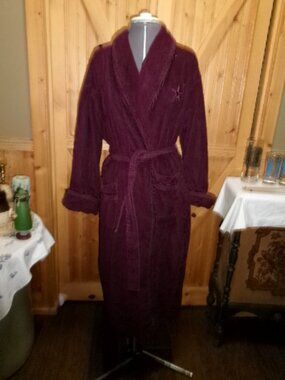 Vtg Intimate Essentials Turkish spa robe Lg mid calf burgundy md/ Turkey